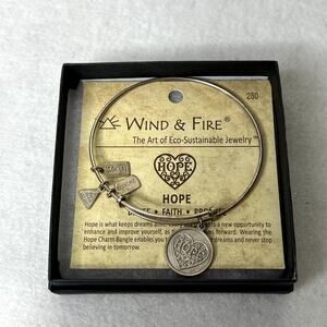 Wind and Fire Silver Hope Charm Bangle Bracelet